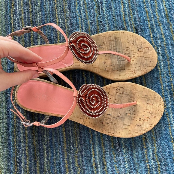 Coral Guess Leather Sandals - Picture 2 of 4